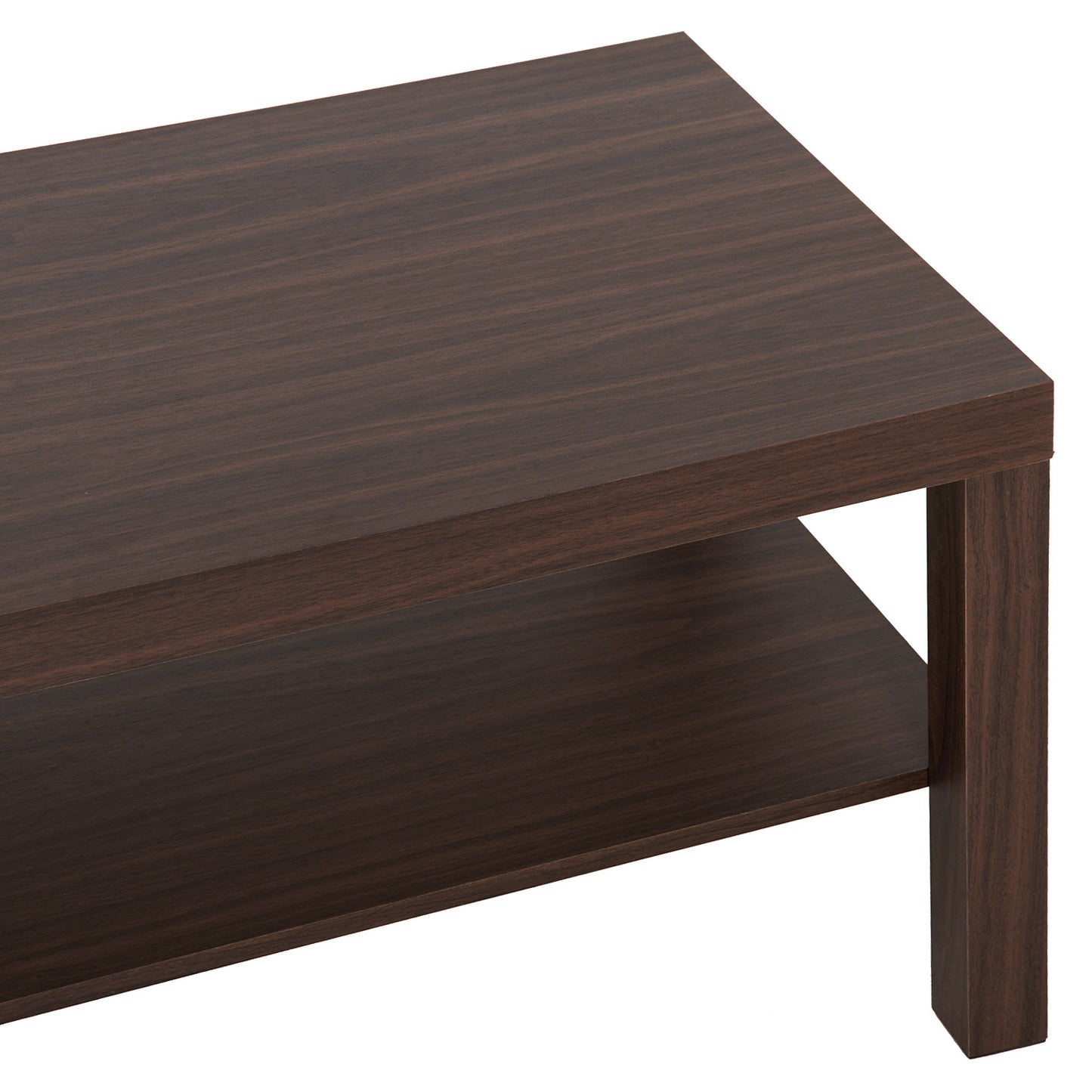 2 Tier Coffee Table with Storage Shelf, Rectangular Center Table for Living Room, Home Office Furniture Walnut