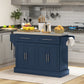 Rolling Kitchen Island with Stainless Steel Top, Kitchen Trolley with 2 Drawers, Cabinets, Towel/Spice/Knife Rack, Blue