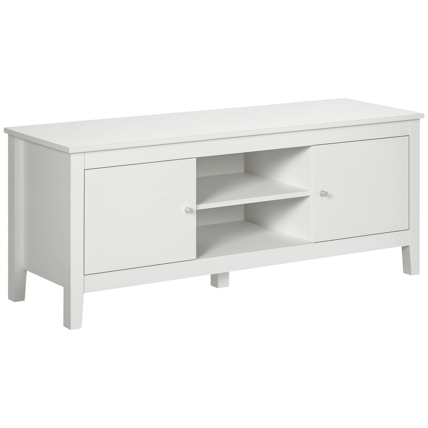 Modern TV Stand for TVs up to 55", TV Bench with Storage Cupboards and Shelves, 47.2" x 16.7" x 19.7", White
