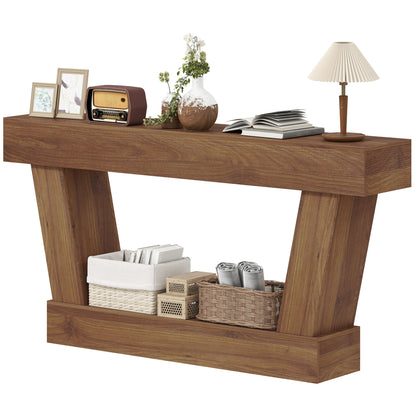 63" Narrow Console Table with Open Shelf - Dark Brown