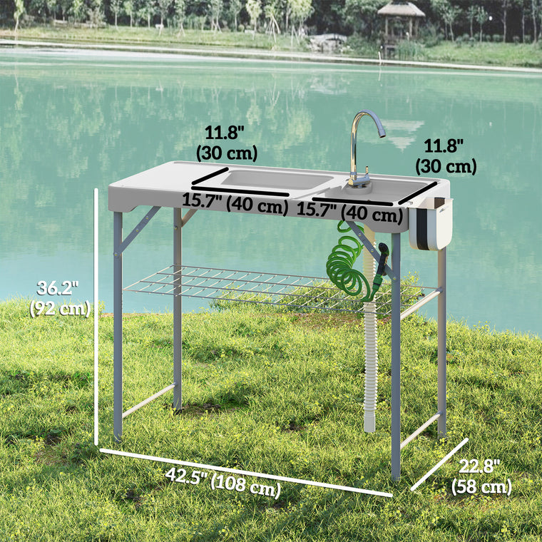 Folding Fish Cleaning Table with Sink & Faucet Sprayer