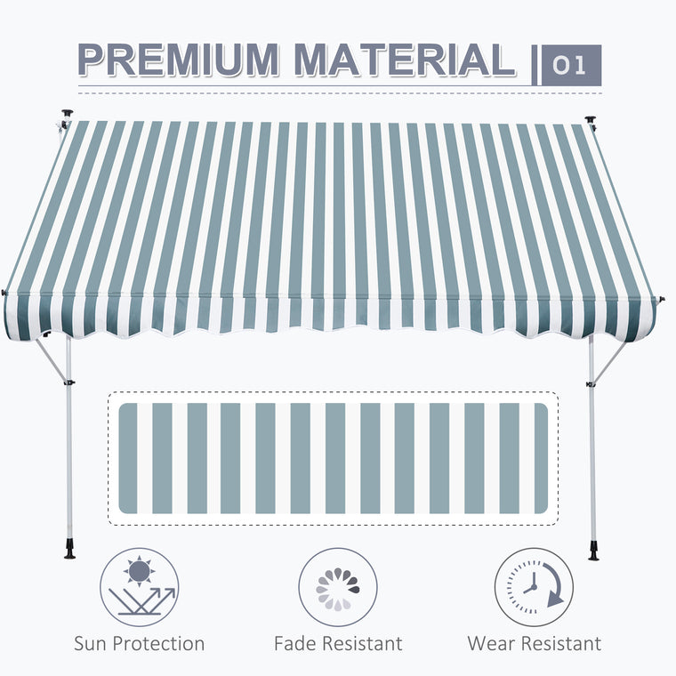 10' x 5' Green Manual Retractable Awning with Support Pole