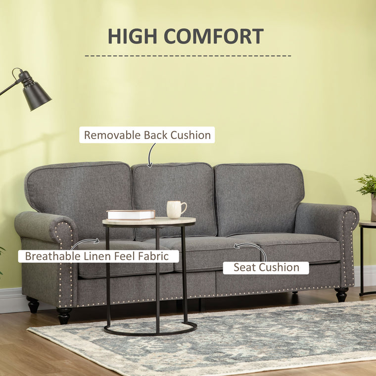81" 3-Seater Linen Sofa with Nailhead Trim - Grey