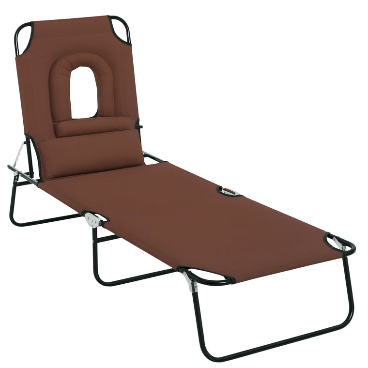 Brown Folding Chaise Lounge with Face Hole and Pillow