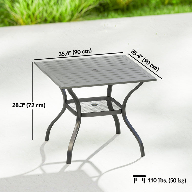 Square Dining Table for 4 with Umbrella Hole and Shelf