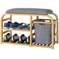 Bamboo Entryway Bench, Shoe Storage Bench with Cushion, Slat Shelves, Pull-Out Basket for Hallway, Entryway, Nature Wood