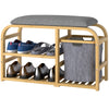 Bamboo Shoe Storage Bench with Cushion - Natural Wood