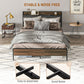Queen Size Bed Frame with Charging Station, Queen Bed Frame with Upholstered Headboard and Storage Shelf, Walnut