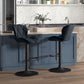 Bar Stool Set of 2 Fabric Adjustable Height Armless Upholstered Counter Chairs with Swivel Seat, Black