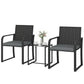 Outdoor Bistro Set, 3 Piece Wicker Patio Furniture with Mesh Seat, Glass Table, Cushions for Porch, Balcony, Grey