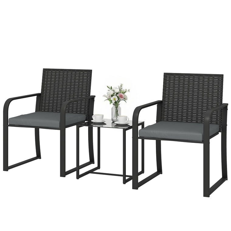 3-Piece Wicker Bistro Set with Mesh Seat & Glass Table