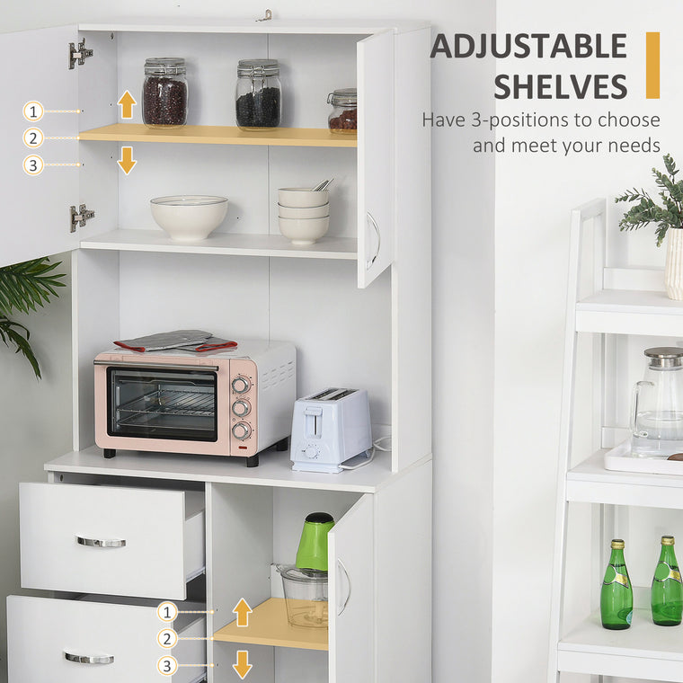 Kitchen Buffet with Hutch and Drawers - White