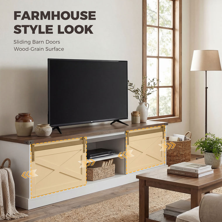65" TV Stand with Sliding Barn Doors - White