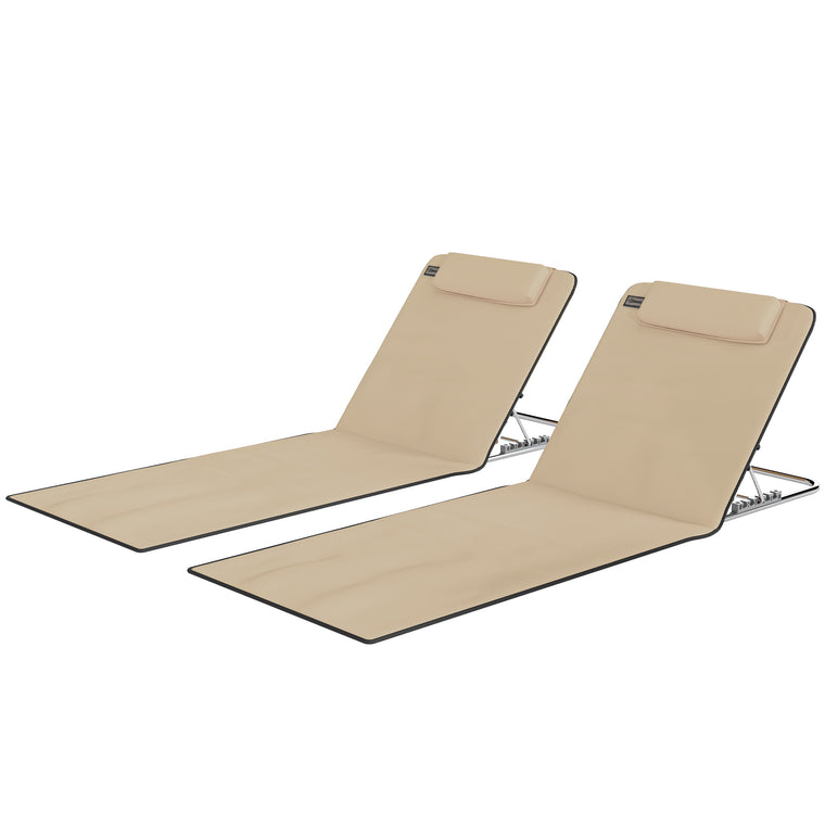 2-Piece Folding Beach Lounge Chair Set with Pillow - Beige/Blue