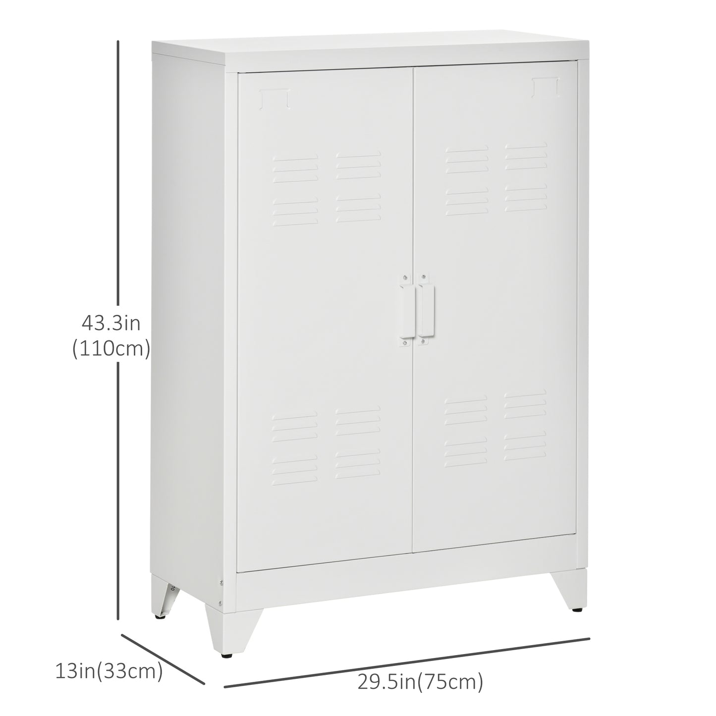 Metal Storage Cabinet, Industrial Sideboard Buffet Cabinet with 2 Louvered Doors, Adjustable Shelves, White
