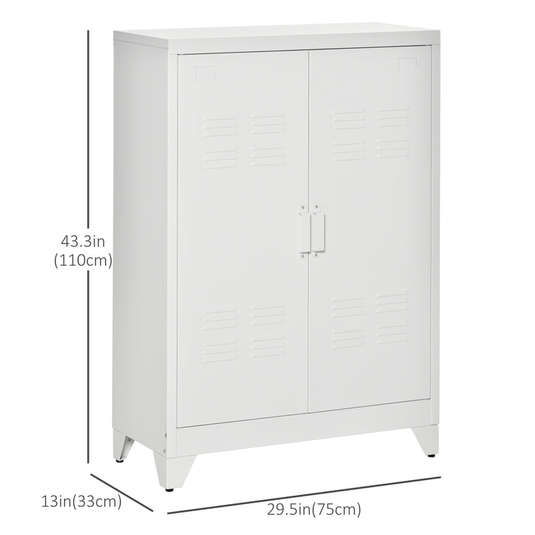 Industrial Metal Sideboard with Louvered Doors - White