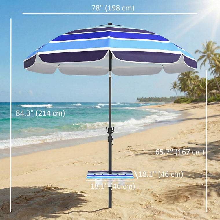 78" Multicolor Beach Umbrella with Foldable Table