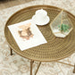Vintage Coffee Table for Living Room, 24" Round Center Table with Hammered Tray Top and Metal Frame, Gold