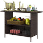 Wicker Outdoor Bar Table, PE Rattan Bar Height Patio Table with 2 Shelves, Steel Frame for Garden, Backyard, Dark Grey