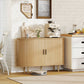 47" Buffet Cabinet with Tambour Sliding Doors, Fluted Sideboard with Storage Shelves and Wooden Legs, Oak