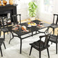 Rectangle Patio Dining Table with Umbrella Hole, Outdoor Dining Table for 6 with Steel Frame for Garden, Balcony, Black