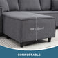 Corduroy L-Shape Corner Sectional Sofa - Charcoal Grey