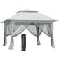 12' x 12' Foldable Pop-up Party Tent Instant Canopy Sun Shade Gazebo Shelter Steel Frame Oxford w/ Roller Bag, Light Grey