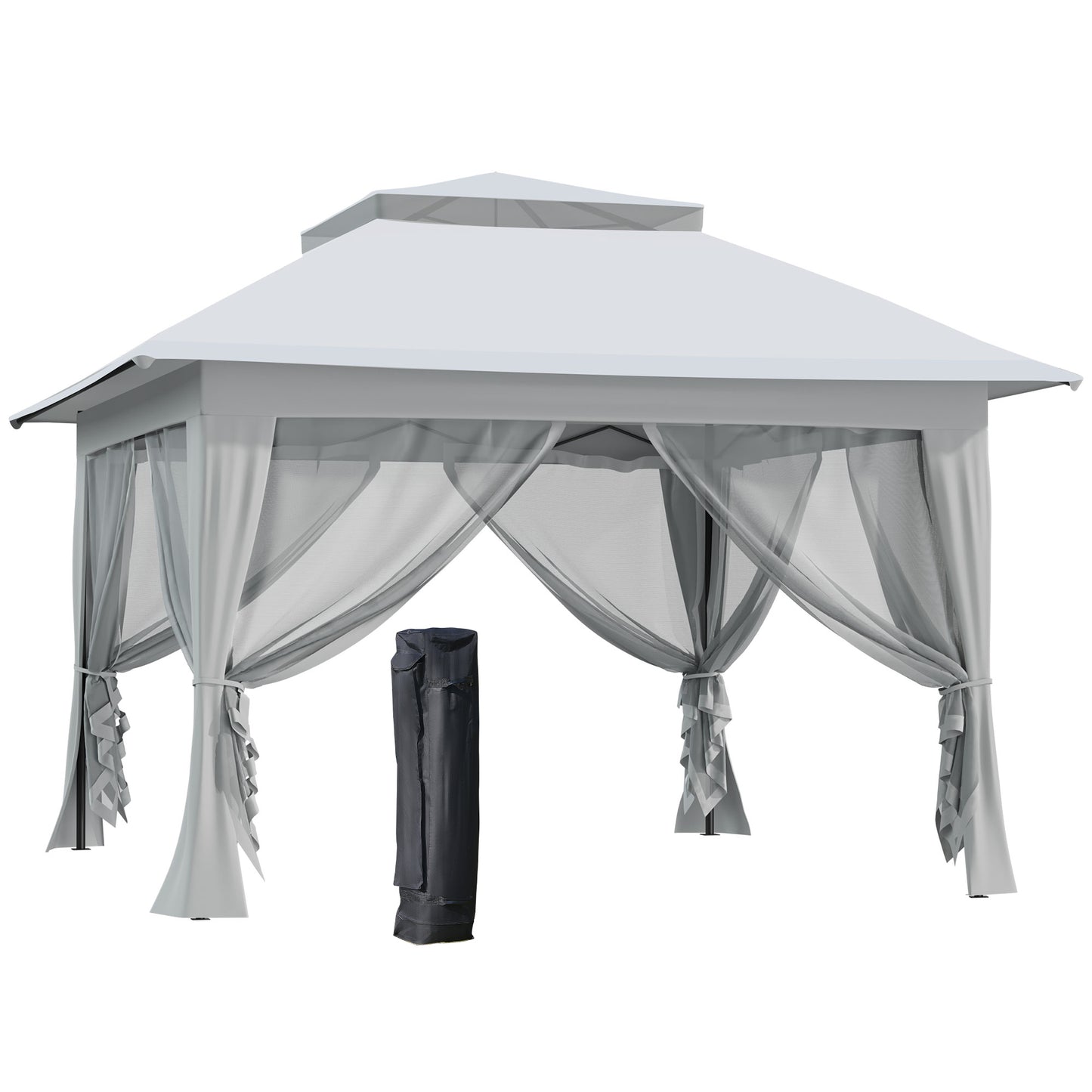 12' x 12' Foldable Pop-up Party Tent Instant Canopy Sun Shade Gazebo Shelter Steel Frame Oxford w/ Roller Bag, Light Grey