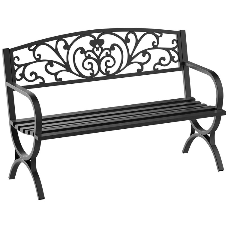 Black 50" Cast Iron Garden Bench Loveseat