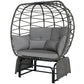 Double Outdoor Glider Egg Chair, Outdoor Loveseat Glider with Cushions and Pillows, Dark Grey