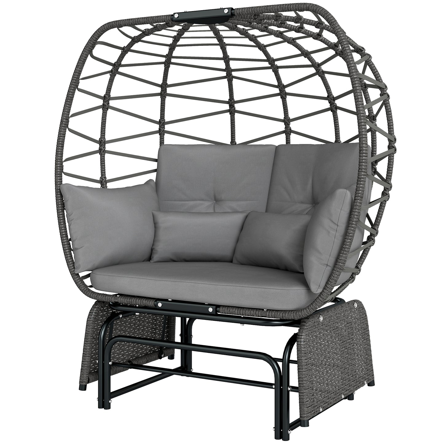 Double Outdoor Glider Egg Chair, Outdoor Loveseat Glider with Cushions and Pillows, Dark Grey