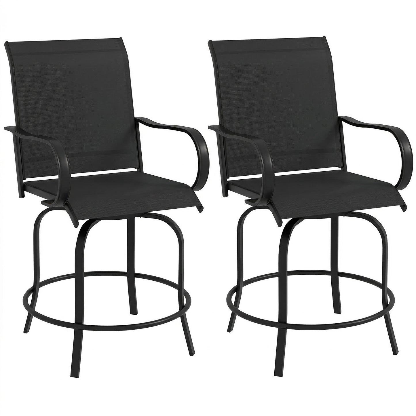 Outdoor Bar Stools Set of 2, 360° Swivel Bar Height Chairs, 26.8" x 29.5" x 48.4", Black