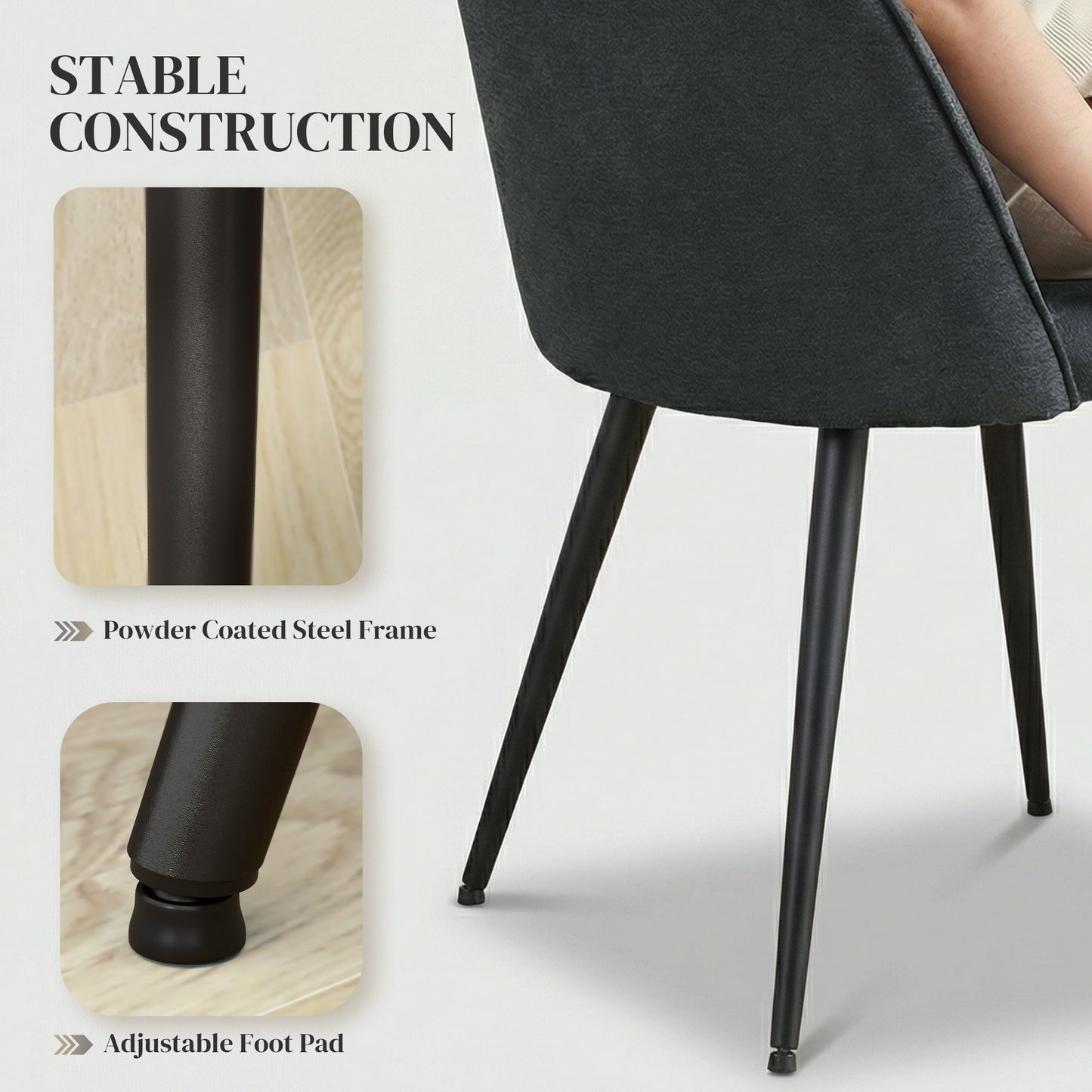 Set of 4 Modern Dining Chairs, Velvet Upholstered Kitchen Chairs with Steel Legs for Living Room, Dark Grey
