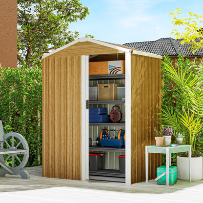 4.5' x 3' Waterproof Metal Garden Shed - Wood Grain