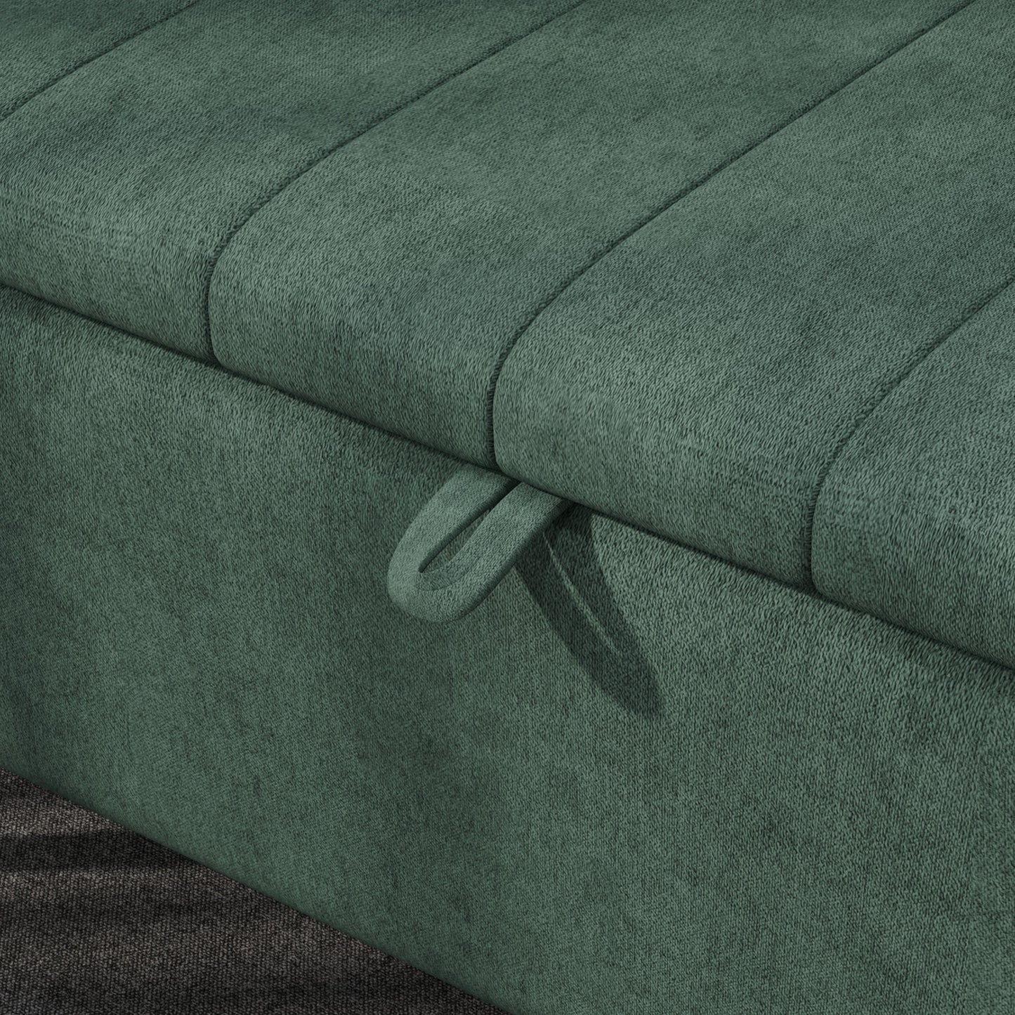 40" Ottoman with Storage, Linen Upholstered Storage Ottoman Bench with Steel Legs for Living Room, Bedroom Dark Green