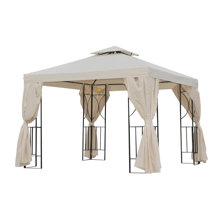 10' x 10' Cream White Gazebo with Double-Tier Roof