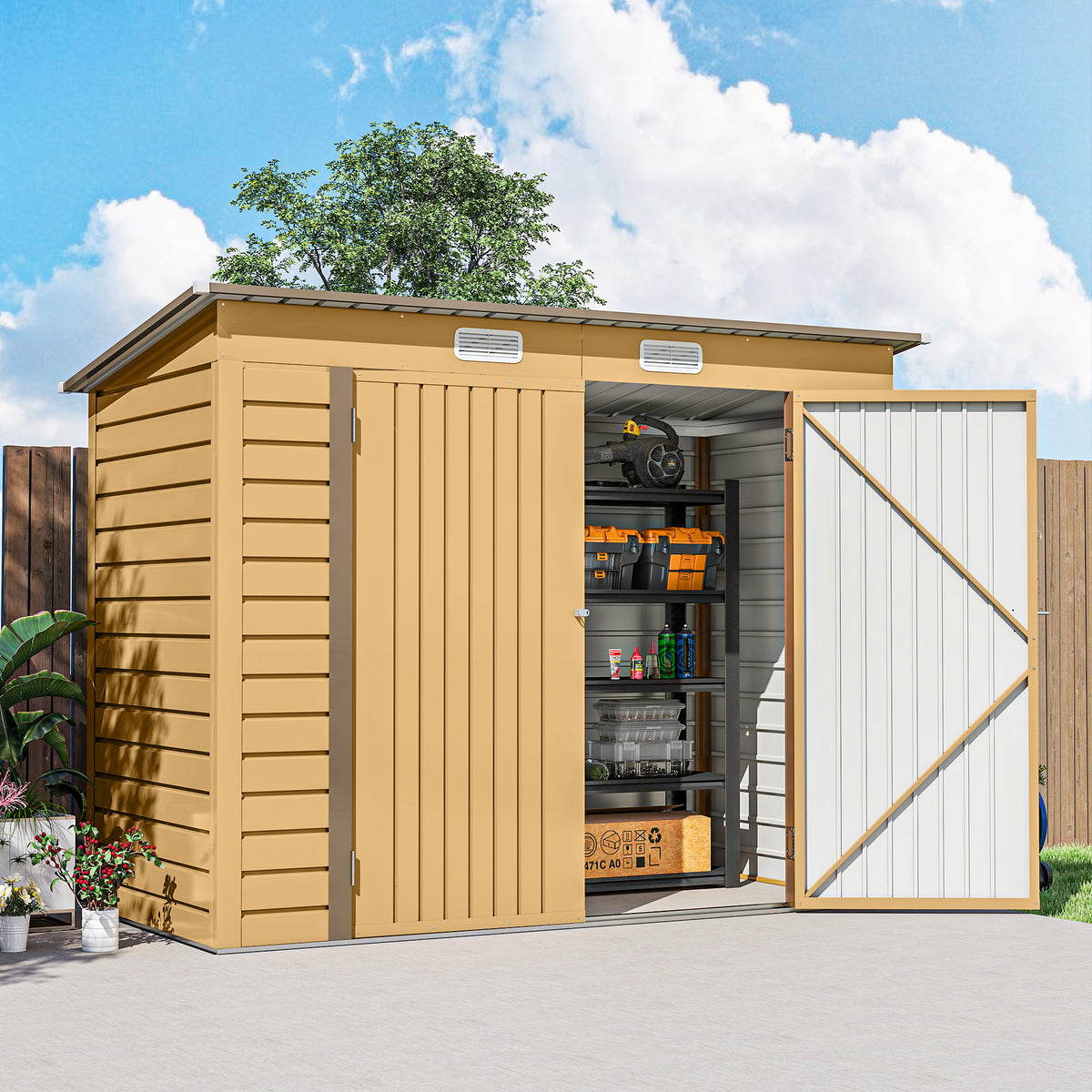 8' x 4' Galvanized Metal Shed with Double Doors