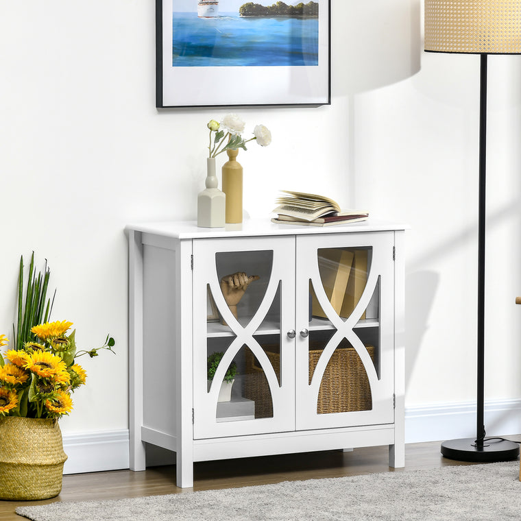 Glass Door Buffet Cabinet with Shelf - White