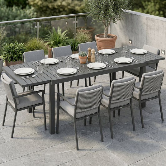 Expandable Outdoor Dining Table for 6-8 People, 59"-89" Aluminum Patio Dining Table with Slatted Top, Dark Grey