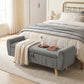 Storage Ottoman, 59" Corduroy End of Bed Storage Bench for King Size Bed with Wooden Legs and Rolled Arms, Dark Grey
