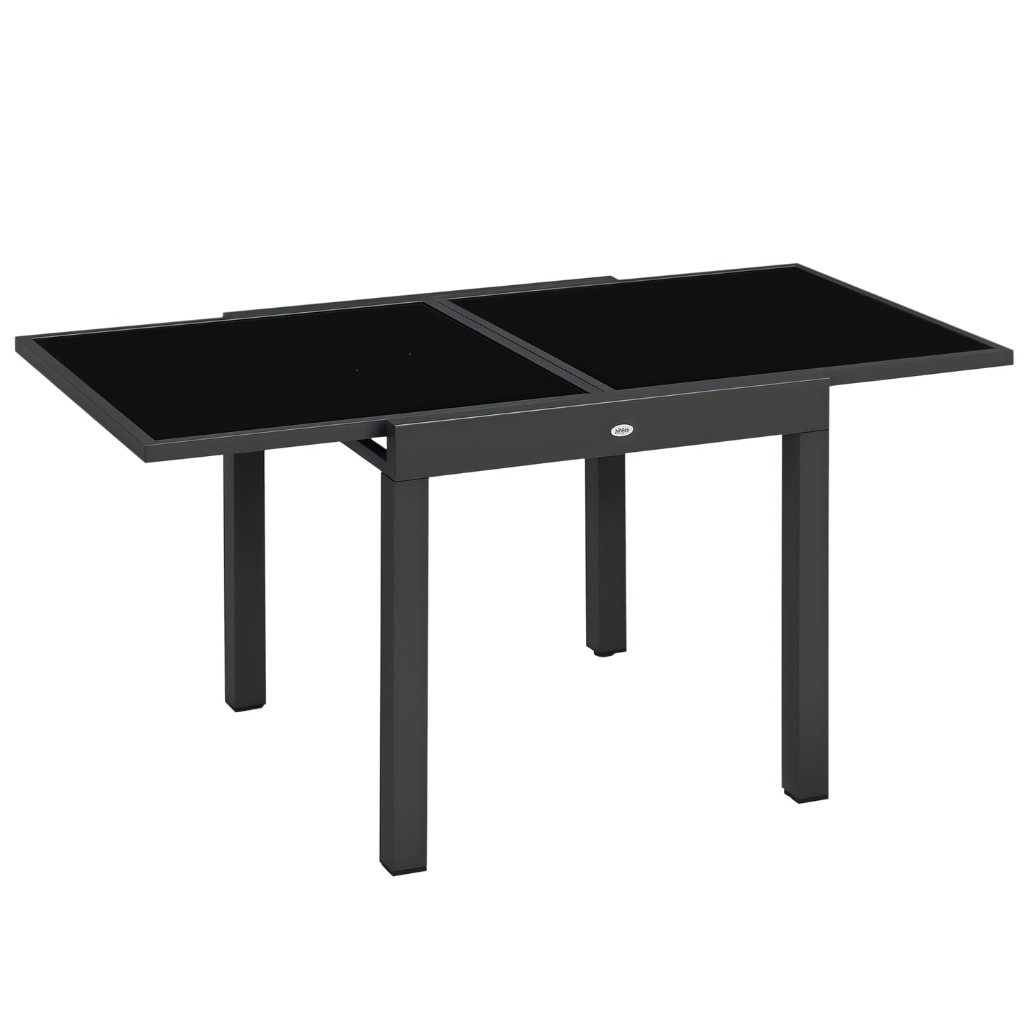 63" Extendable Outdoor Dining Table Patio Table with Aluminum Frame and Tempered Glass Tabletop, Black