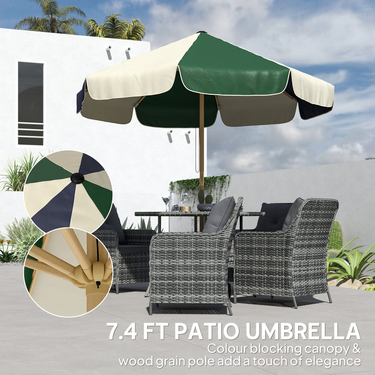 7.4' Dark Green Patio Umbrella with Wood-Effect Frame