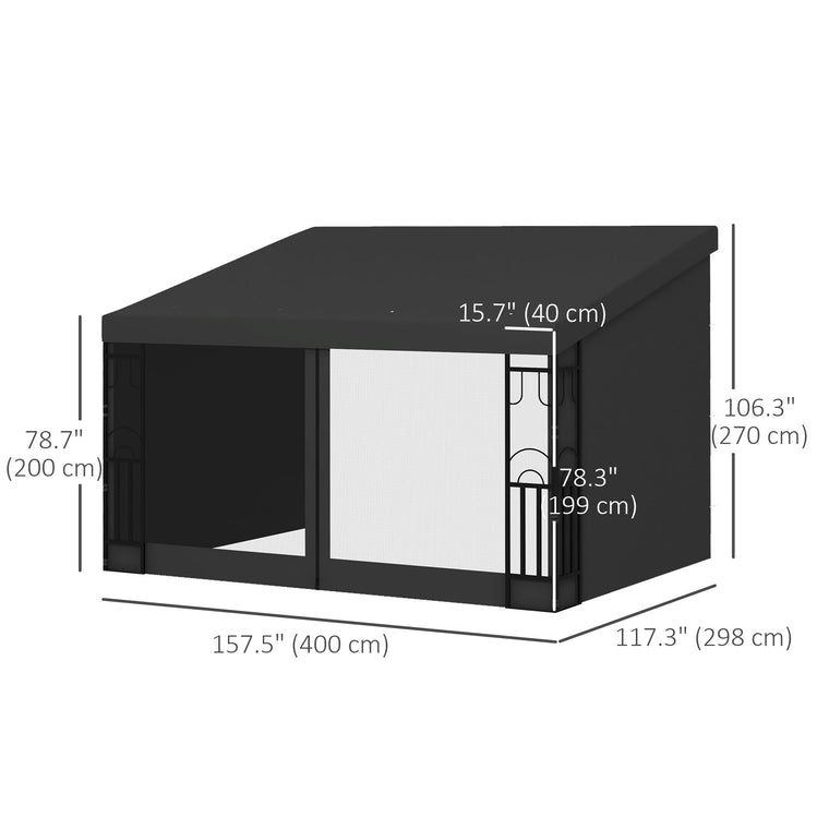10' x 13' Dark Grey Lean-To Hardtop Pergola with Curtains