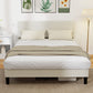 Queen Size Bed Frame with Adjustable Upholstered Headboard Platform Bed Frame Wood Slat Support Noise Free Light Grey