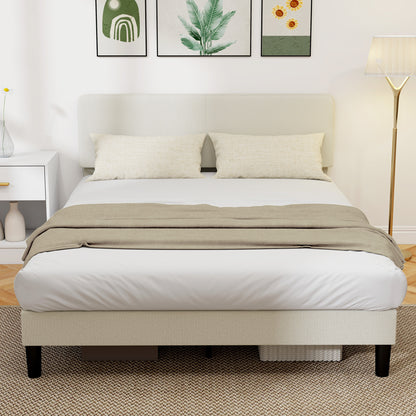 Queen Platform Bed Frame with Adjustable Headboard - Light Grey