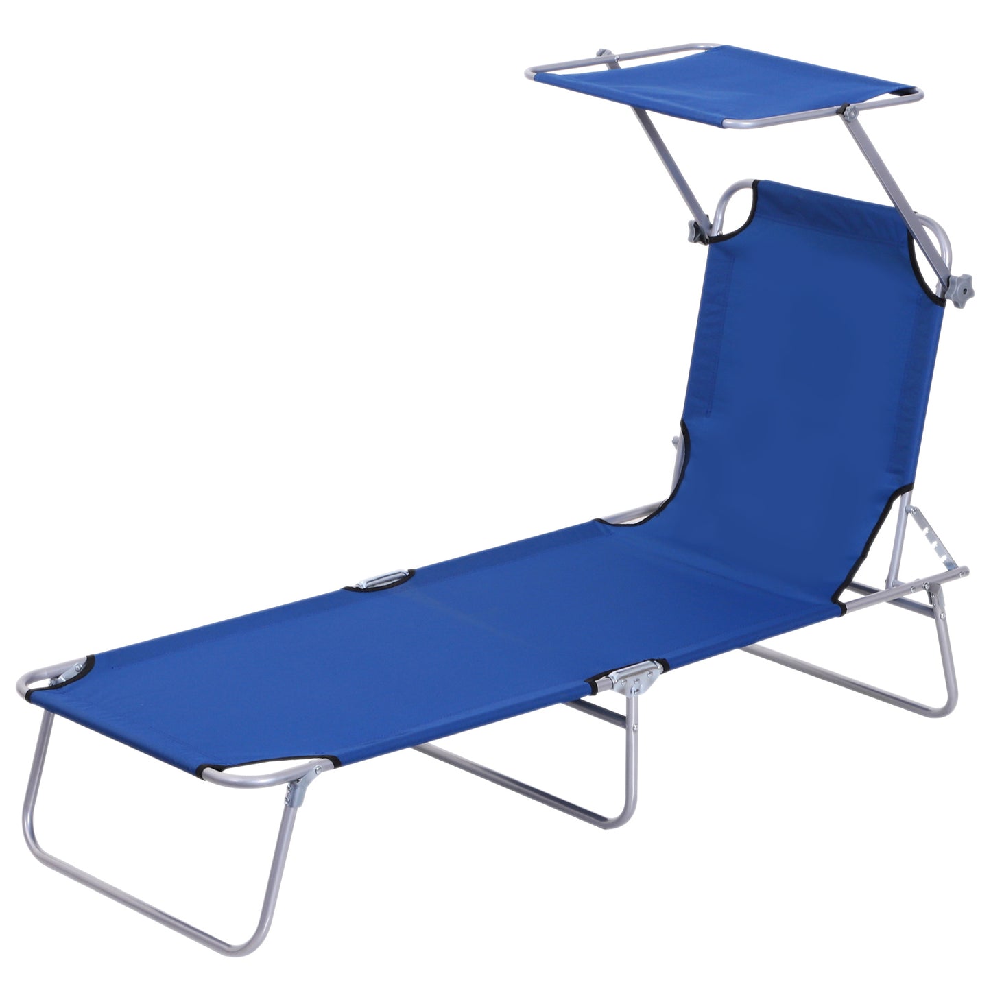 Outdoor Lounge Chair, Adjustable Folding Chaise Lounge, Tanning Chair with Sun Shade for Beach, Camping, Hiking, Backyard, Light Grey
