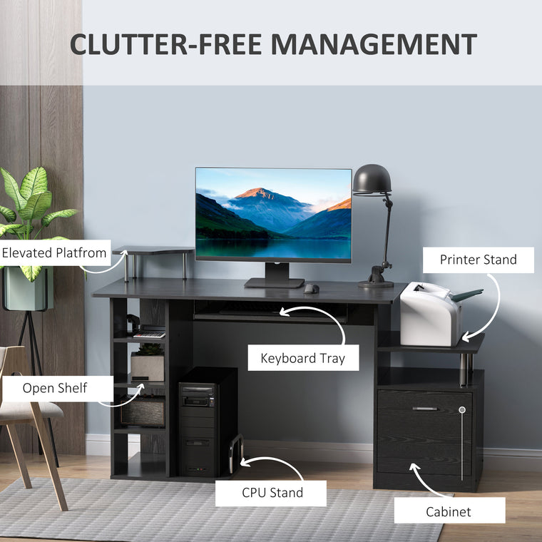 Computer Desk with Storage Shelf and Drawer - Black
