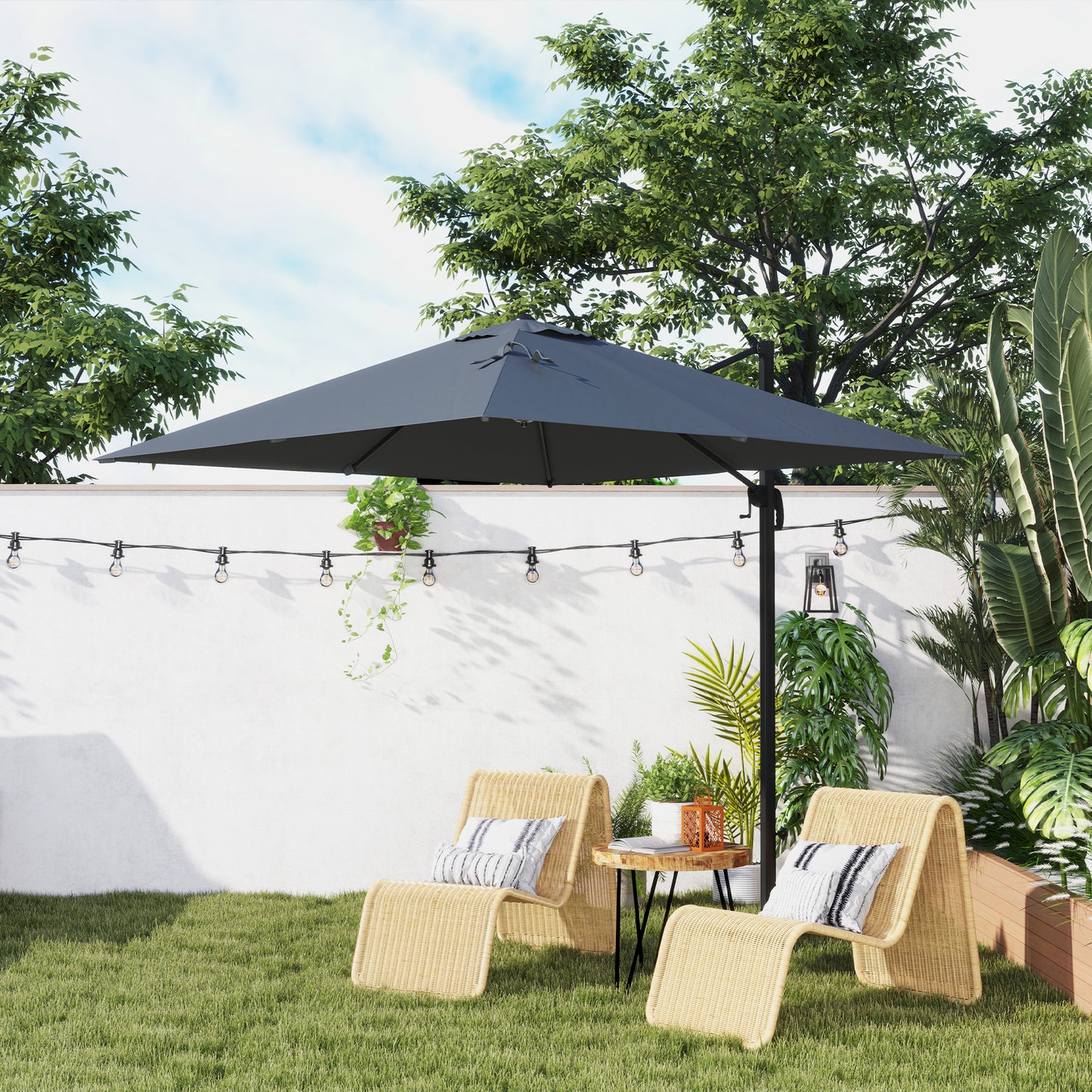 8 FT Aluminium Cantilever Patio Umbrella with 360° Rotation, Cross Base, Crank and Tilt for Garden, Patio, Dark Grey
