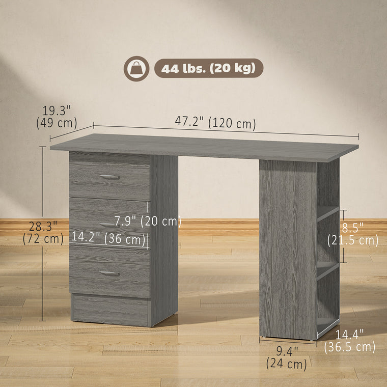47" Computer Desk with 3-Tier Shelves - Grey