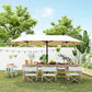15' Outdoor Patio Umbrella with Twin Canopy Sunshade Steel Table Umbrella with Lift Crank Beige
